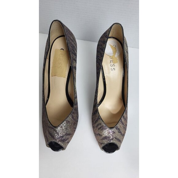 Guess Womens Glitter Peep Toe Metallic Animal Print Stiletto Heels Size 9M - Picture 5 of 13